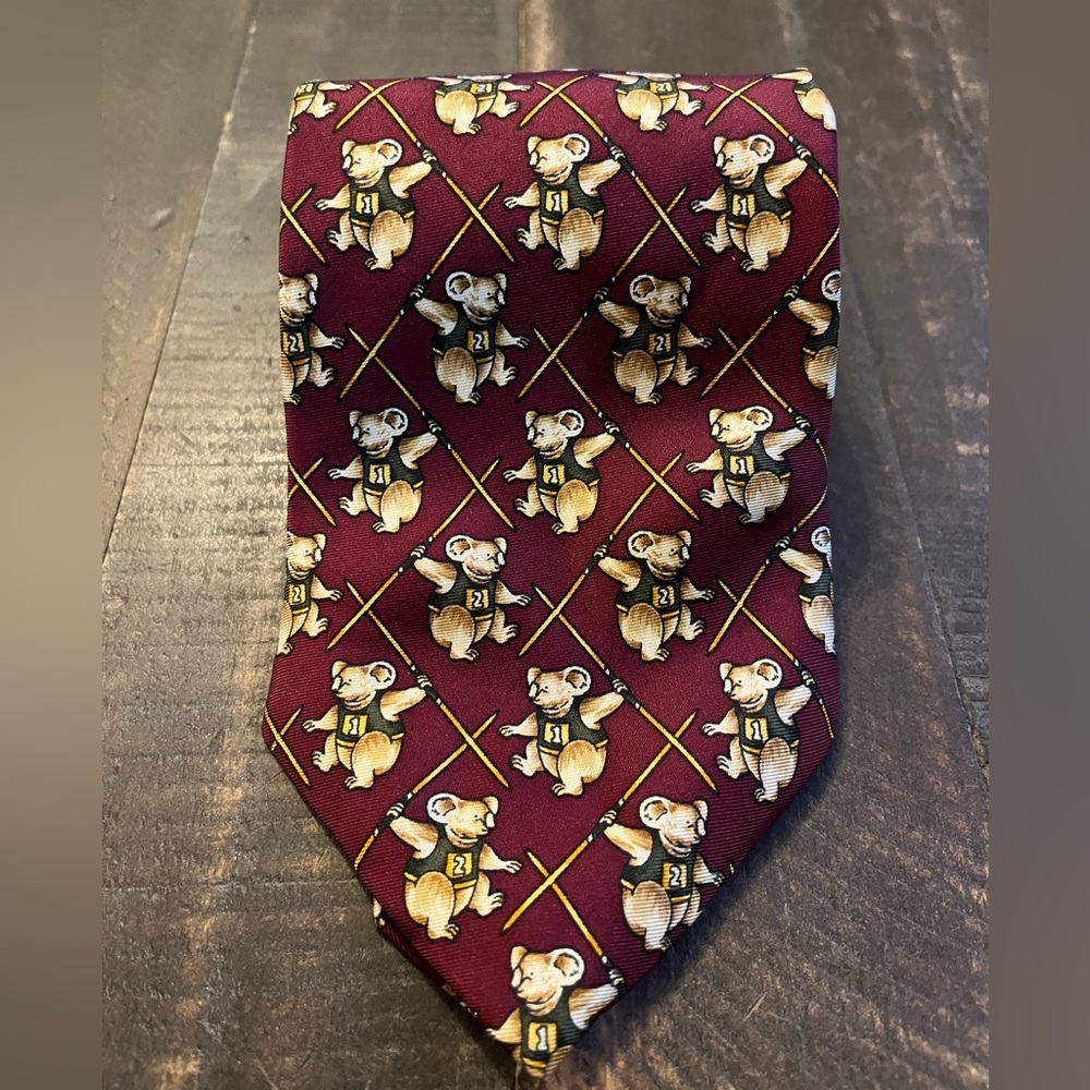 Brooks Brothers Makers 100% Silk Burgundy Koalas Javelin Throwing